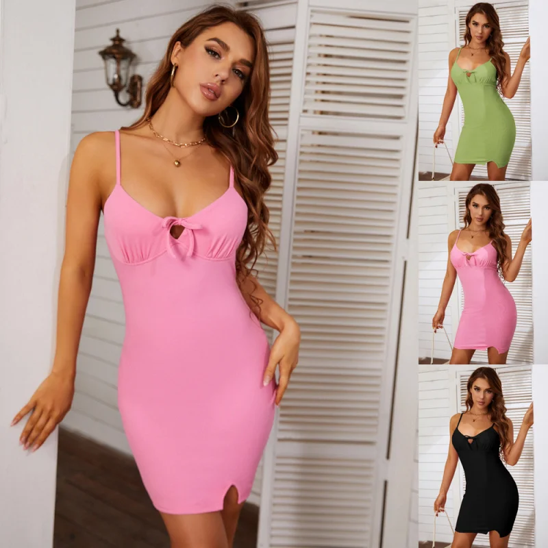 

YQ1-2026New Fashion Women's Tie Strap Sexy Backless Solid Color Dress