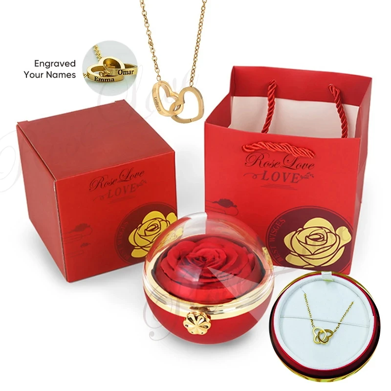 

Round Eternal Flower Revolving Rose Jewelry box Love Necklace for wife Mom friend holiday gift