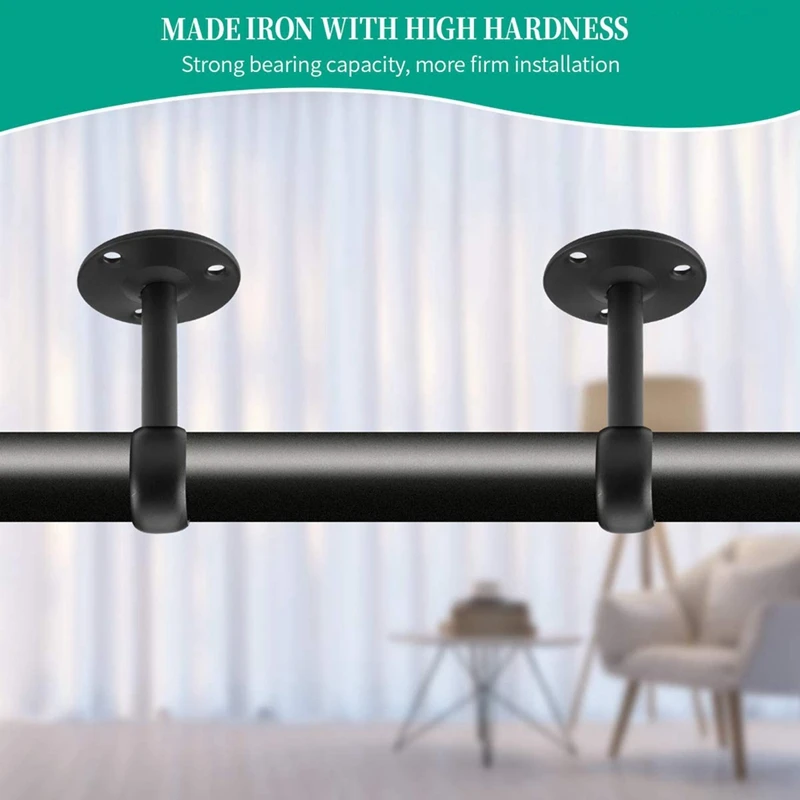 HLZS-Curtain Rod Ceiling-Mount Bracket Curtain Rod Brackets Curtain Rod Holders For 1 1/4-Inch Rod (8 PCS, Black)