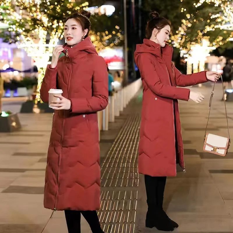 Parkas cálidas para mujer, Chaqueta larga con capucha, abrigo grueso a prueba de viento, ropa de nieve informal, Abrigo acolchado de algodón, invierno, 2023