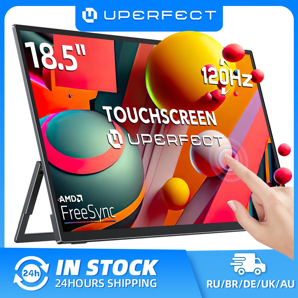 UPERFECT Monitor portátil inteligente con pantalla táctil de 18,5" con marco de metal FreeSync 100% sRGB HDR 120 Hz extensor de pantalla para juegos para Switch Xbox PS5 Laptop