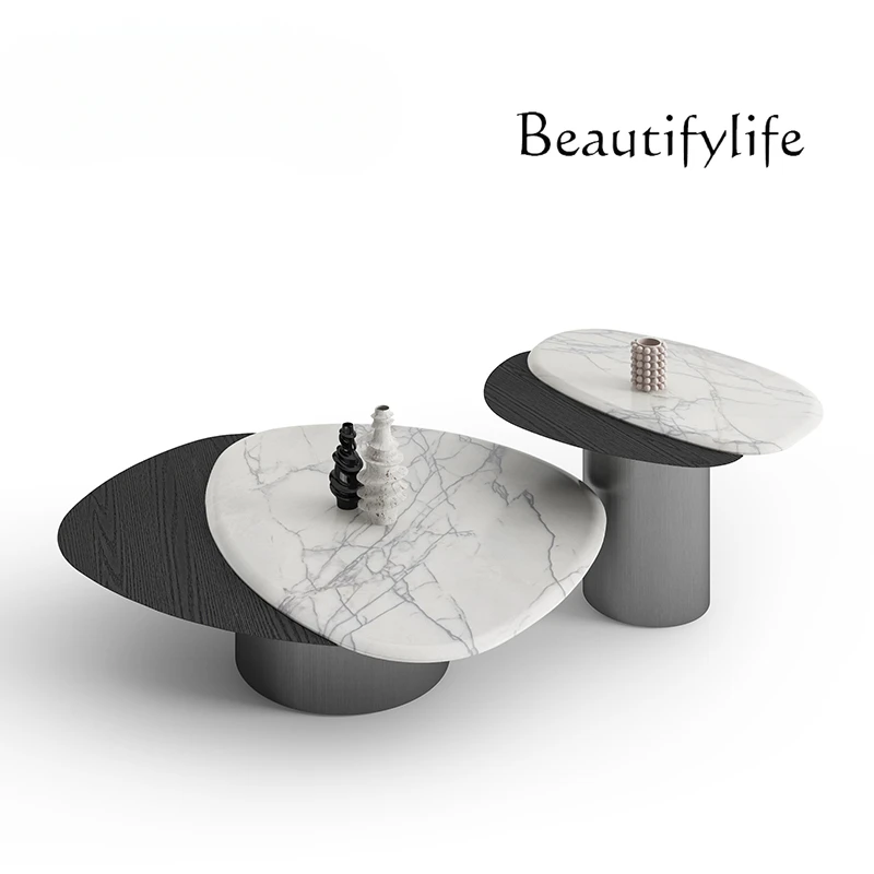 

Combinazione laterale di tavolino da caffè in marmo di pietra di lusso minimalista italiano/pietra naturale + legno massello/mod
