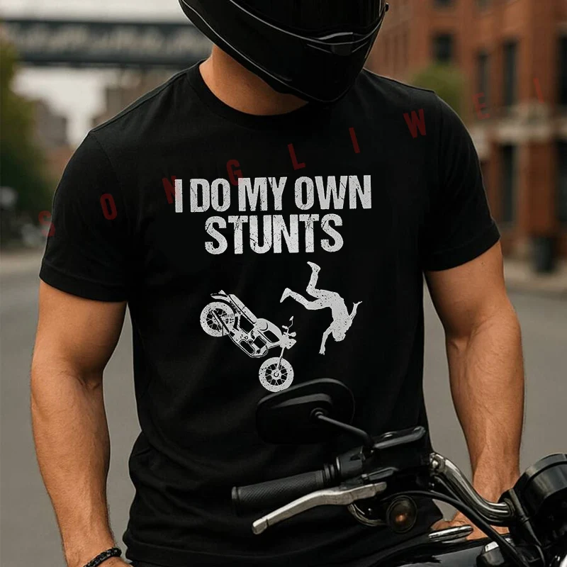 

I DO MY OWN STUNTS Lettering & Motorbike Moto Summer Short-sleeved Cotton T Shirt Men Women Streetwear Loose T-shirts