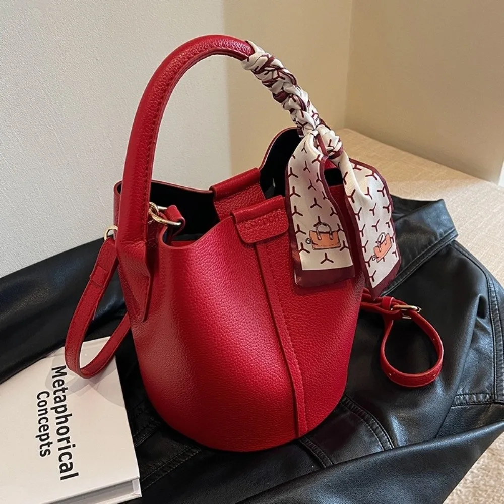 

Hot Selling Red Women's Crossbody Bag Simplicity PU Material Bucket Bag Versatile High-end Handbag Wedding Gift