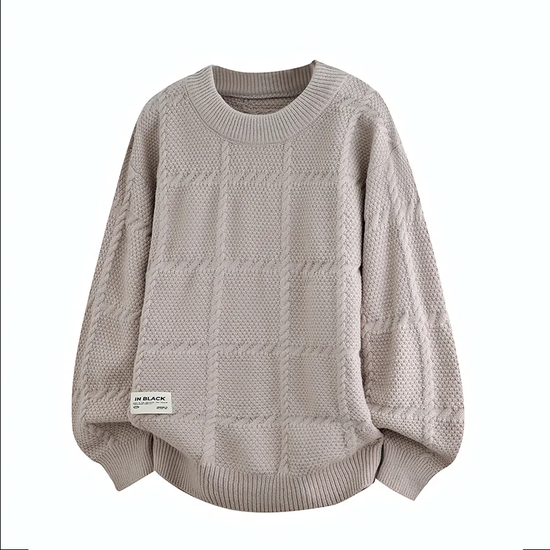 

Осенне-зимний свободный пуловер, мужской вязаный однотонный топ с круглым вырезом в корейском стиле