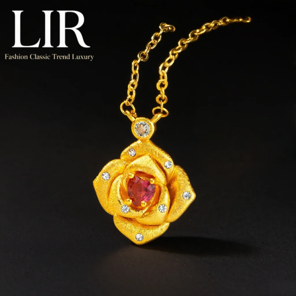 

LIR Fadeless Non - deformable Necklace: Latest Brushed Plating, Zircon - Inlaid Rose Pendant, Showcases Feminine Charm