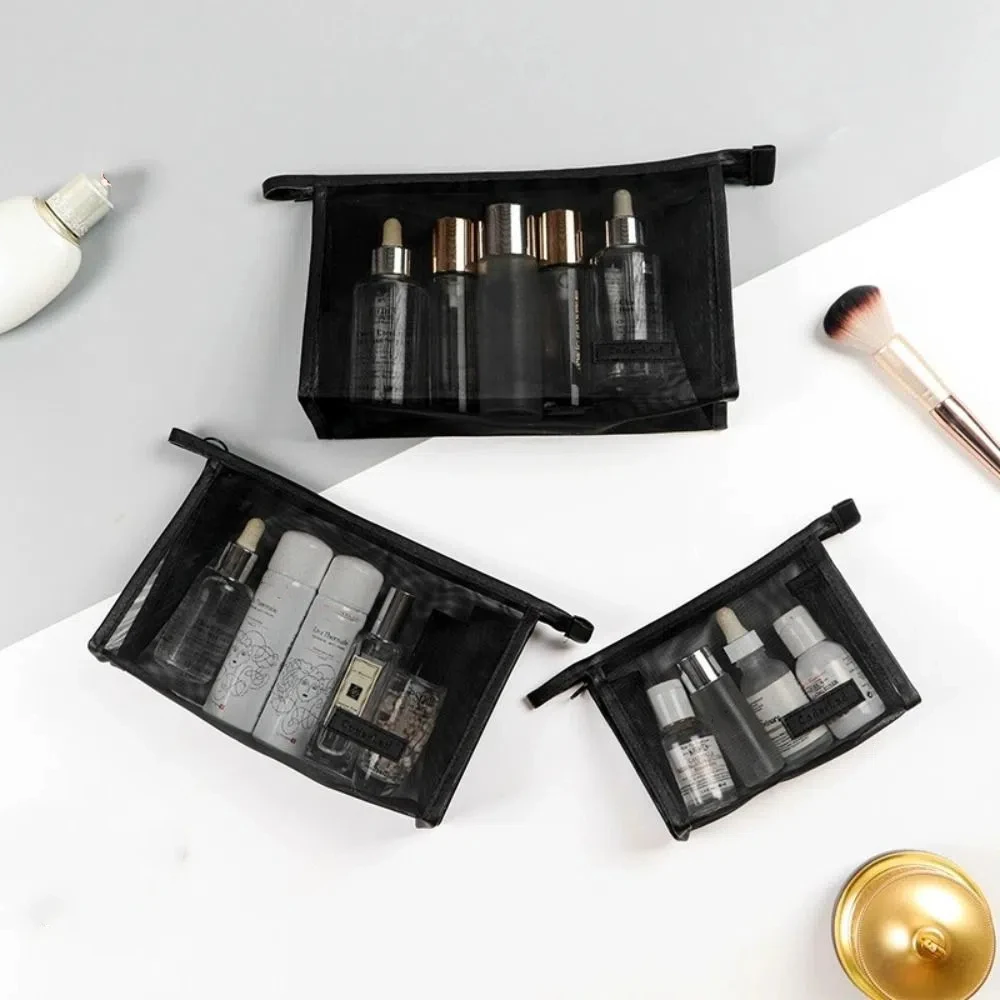 

Casual Mesh Makeup Bag Large Capacity Zipper Transparent Cosmetic Bag Organizer Case Pencil Cases Storage Toiletry Bag Wash
