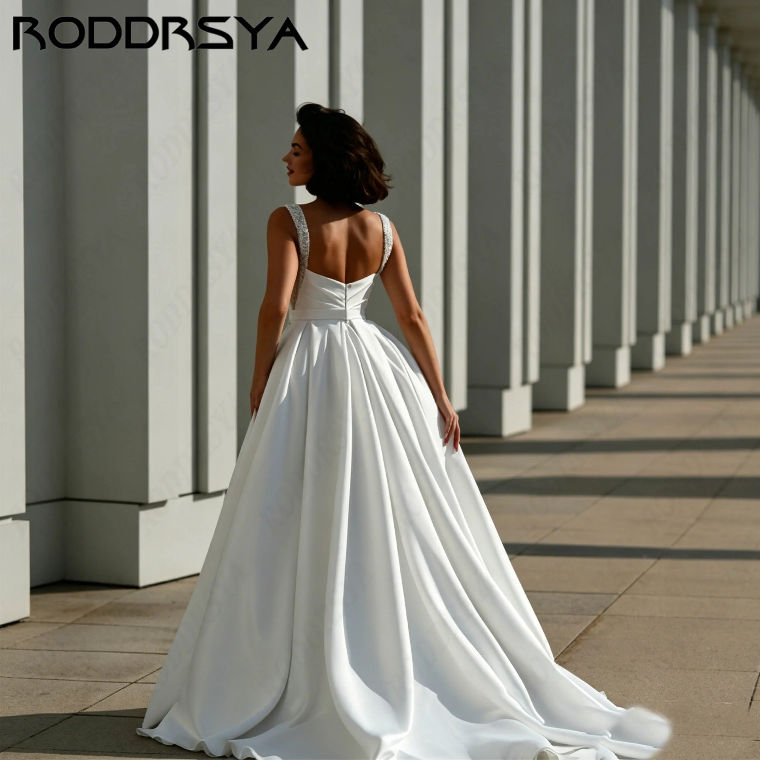 RODDRSYA Minimalist Square Neck Bride Gown High Split Satin Wedding Dresses Spaghetti Strap A-Line vestidos de novia Customized