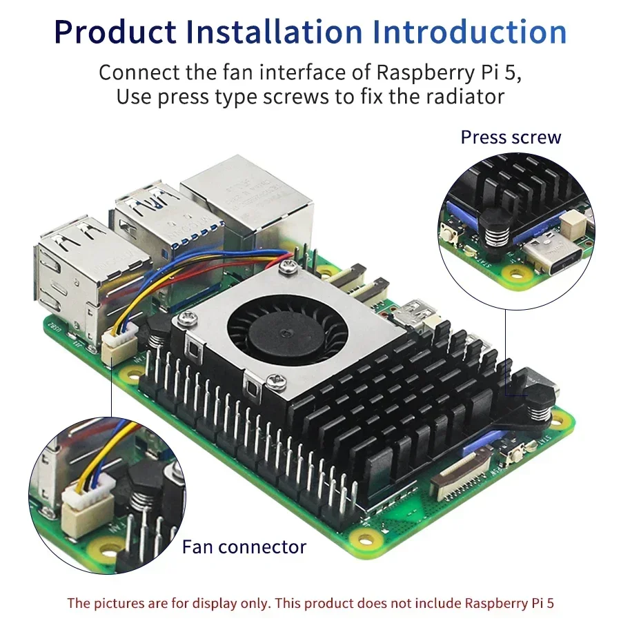 Radiador de computador de placa única, refrigerador ativo, dissipador de calor de alumínio, ventilador prateado/preto/azul para raspberry pi 5a geração