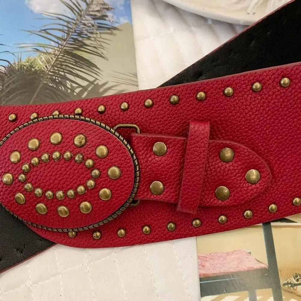Trendy Vintage Rivet Leather Belt Gothic Y2k Women's Waist Belt Heavy-Duty Punk Dress Jeans Belt Waist Accessories