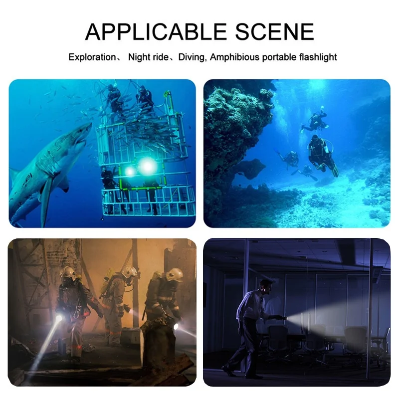 15000mAh 3*LED Professional Scuba Diving Flashlight Diving 800m Powerful 10000LM Underwater Diving Light With Magnetic Switch