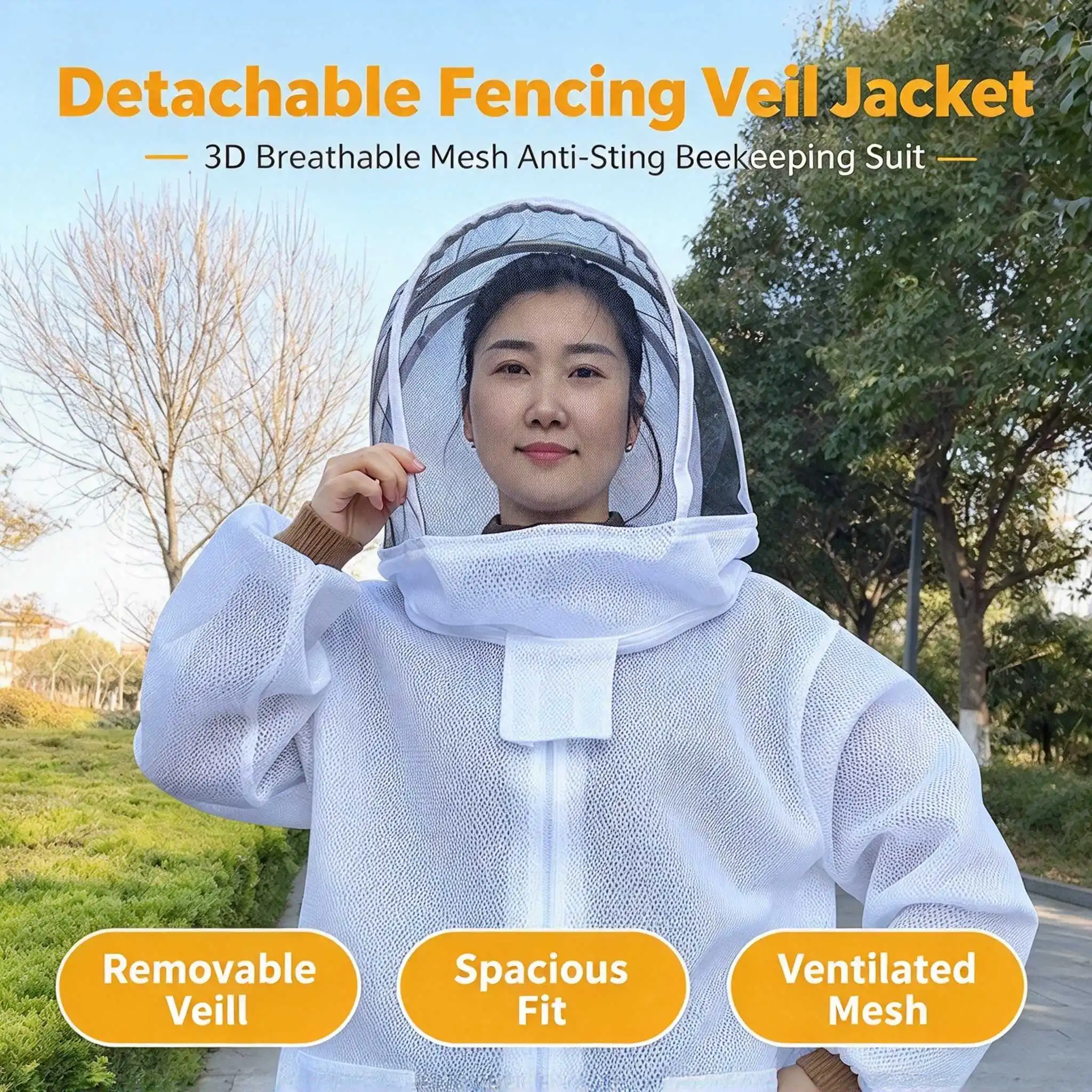 3D Breathable Mesh Anti Bee Suit, Thickened Anti-Sting Beekeeper Protective Clothing with Veil Hat Beekeeping Outfit