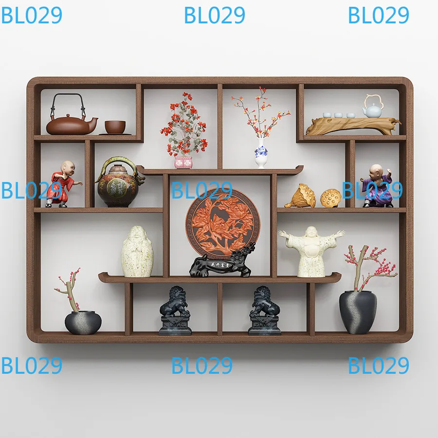 Bogu Rack - Solid Wood, New Chinese Style Wall Hanging, Tea Set Display Shelf, Simple Antique Shelf, Display Stand
