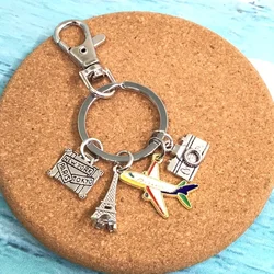 1pc Paris Travel Keychain, Eiffel Tower Airplane Suitcase Bag Charm, Paris Tokyo New York Souvenir Keychain,