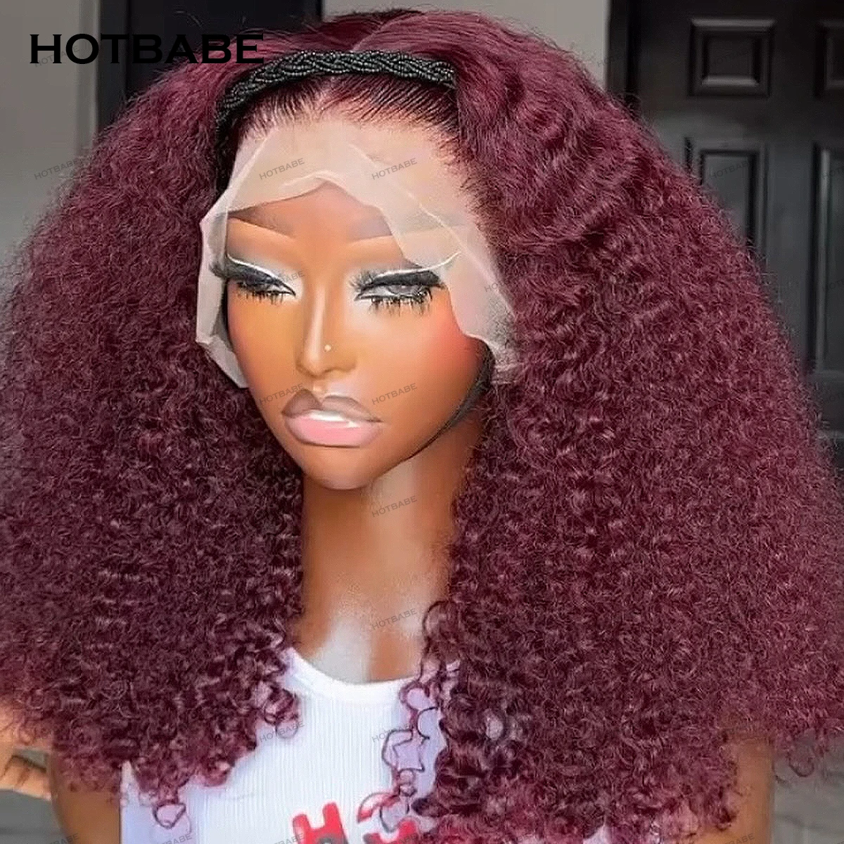 

450 Плотность Кудрявый вьющийся бесклеевой парик 13x6 HD Парик из натуральных волос на кружеве спереди 99J Цветной парик из человеческих волос Wear And Go Бордовый цвет