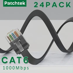 Patchtekフラットイーサネットケーブル、パン用の猫6パッチケーブル、ショートター、10g、24パックをサポート