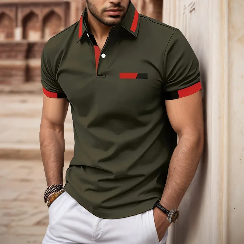 Polo de manga corta con bolsillo y cuello a rayas para hombre, Top informal con estampado Digital 3D personalizado, novedad de verano 2024