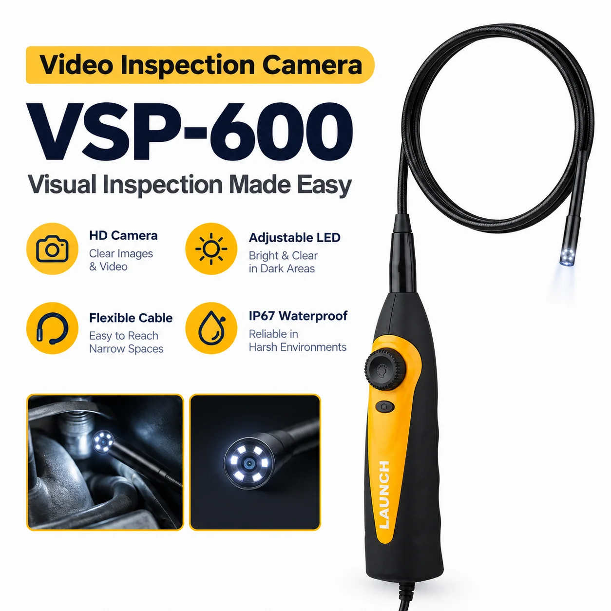 VSP-600 Video Inspection Camera Flexible Borescope Endoscope Camera for Automotive Repair and Maintenance