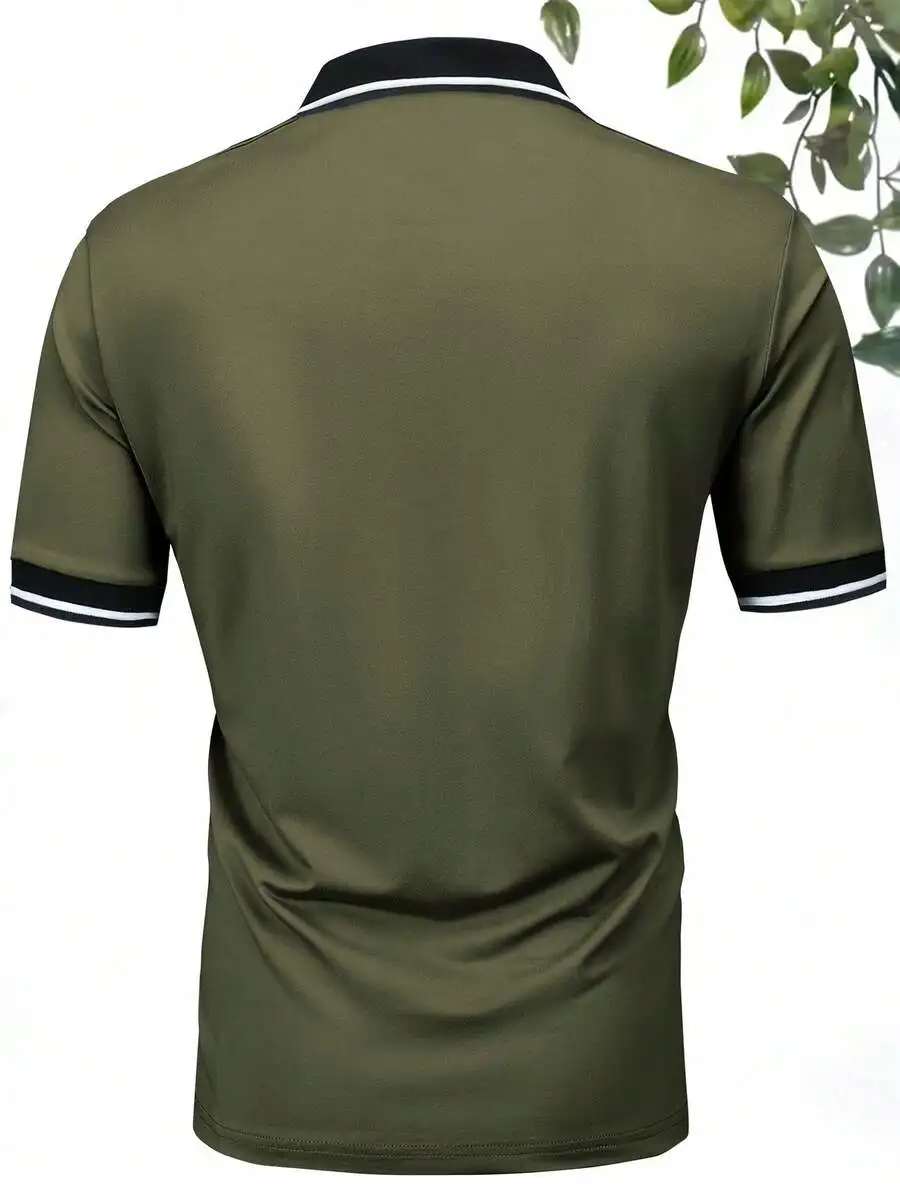 3pcs/Set Men's Summer New Solid Color Polo Shirts, Military Green/Light Grey/Black Regular Fit Short Sleeve Casual Business T-Sh view 3