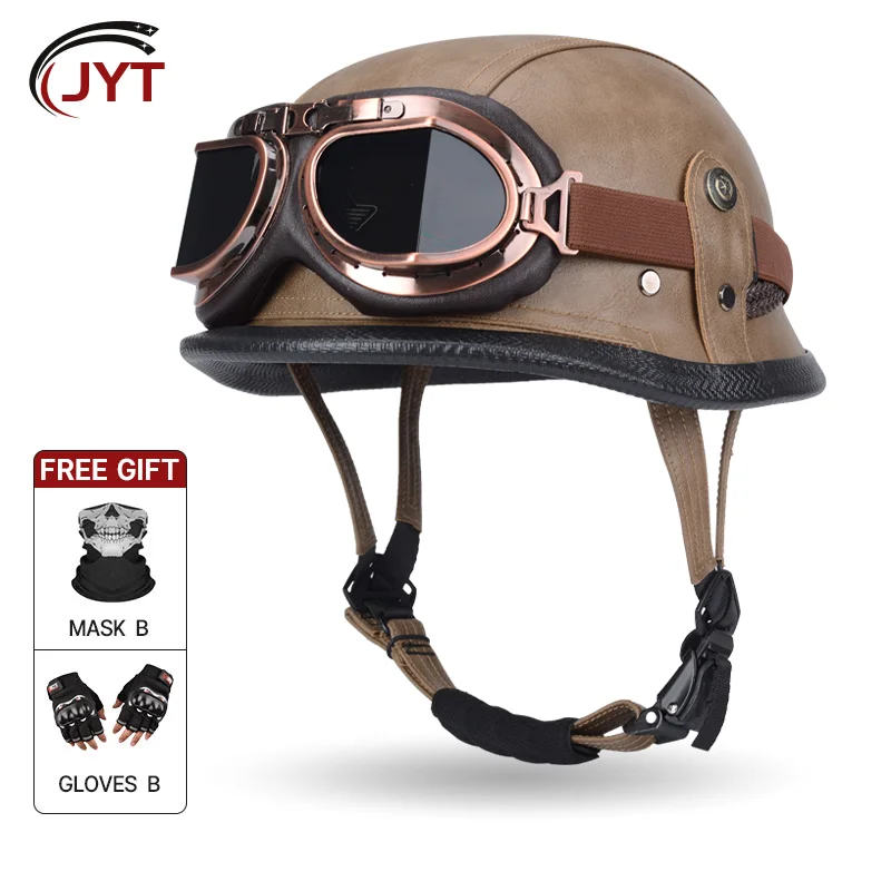 

Personalized Retro Float Helmets German-Style Motorcycle Men's Leather Face Electric Motorcycle Half HelmetWomen's Safety Helmet