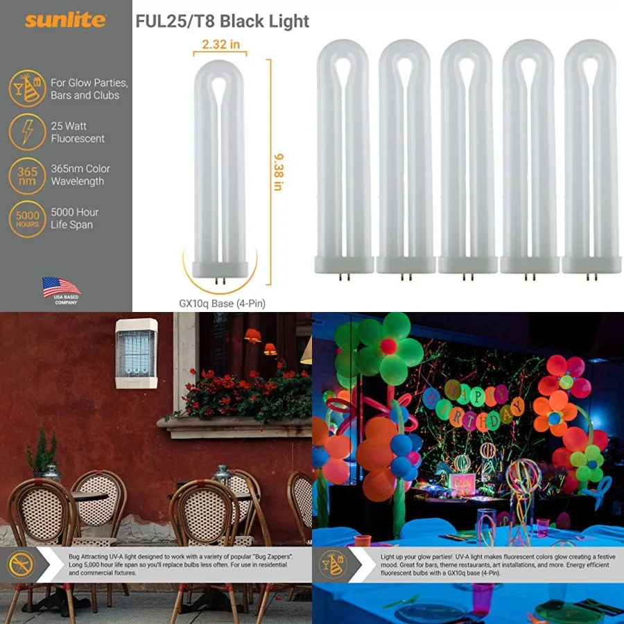 486-SU Fluorescent U-Shaped Light Bulb, 25 Watts, UV Light, 365nm Color Wavelength, GX10q 4-Pin Base, Plug-in, 5, 000 Hour Life