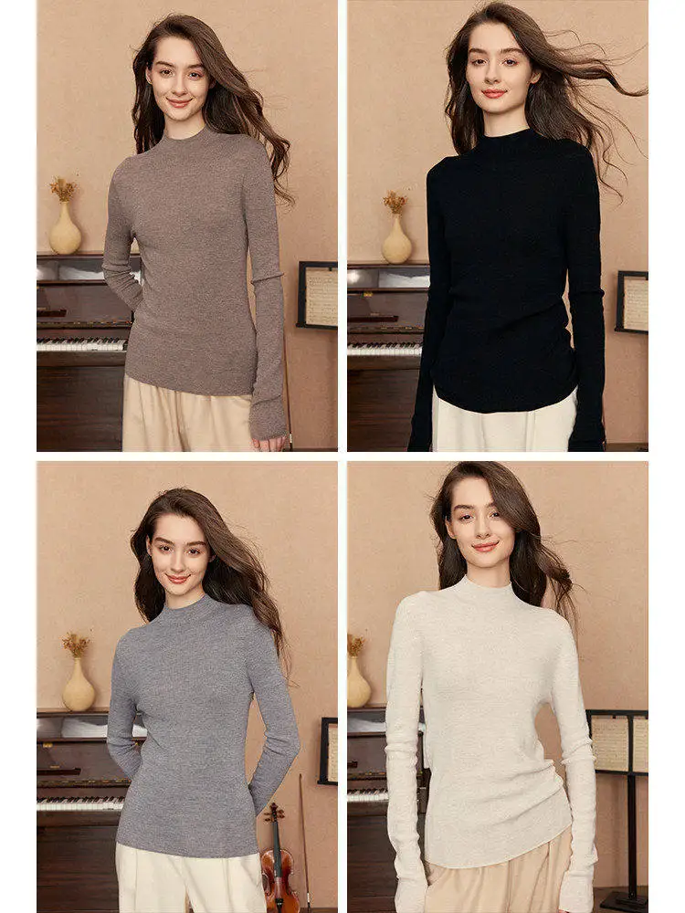 

Riz Sl One-Piece 20S Yangzi Yarn Autumn Winter Limited Multi-Color Commuter Sle Pure Wool Knitted Sweater for Women