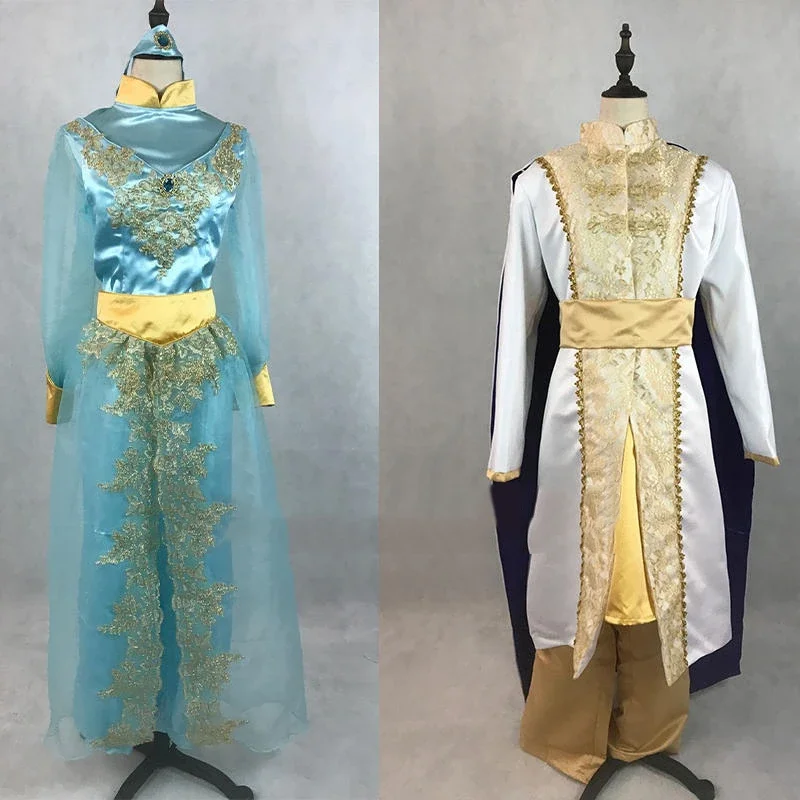 

Custom Made New Arrival Aladdin Prince Princess Jasmine Lovers Cosplay Costume For Adult Man Women Halloween Party Costume