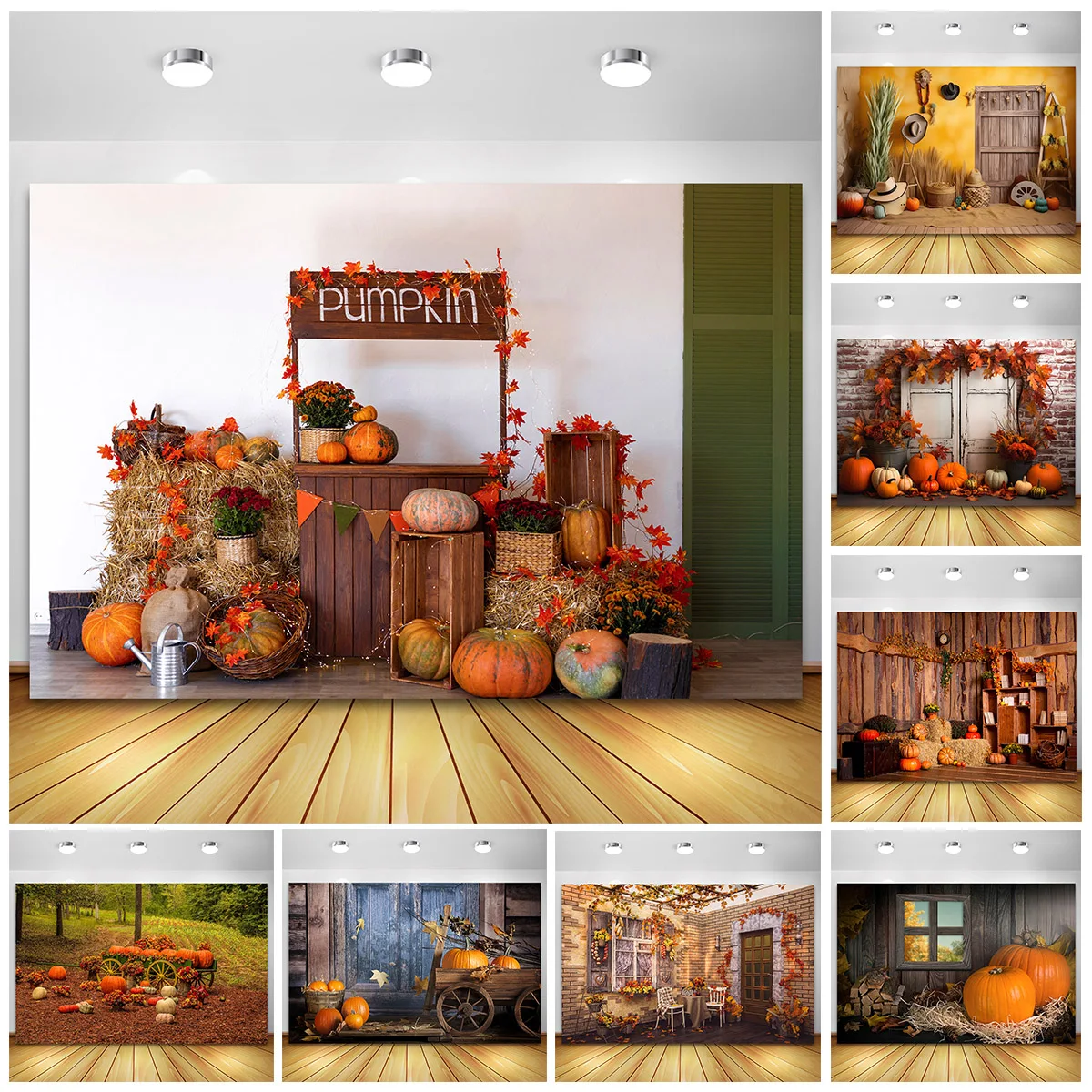 Fall Backdrop Autumn Farm Barn Pumpkin Haystack Harvest Baby Portrait Photography Background Cake Smash Photo Studio Photozone