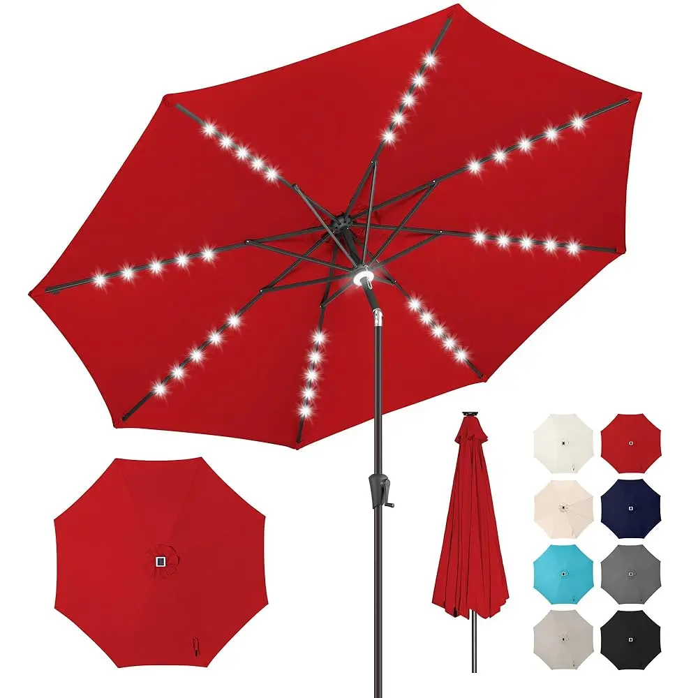 

9Ft Solar Umbrella Outdoor - Lighted Patio Umbrella With 40 Led Lights Waterprool Uv Protection, Table Umbrella With Tilt &