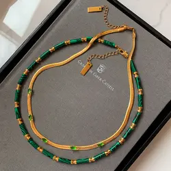 Greek Palace Style Natural Malachite Necklace Women's Light Luxury Popular Devil's Eye Snake Bone Sweater Collar Neckchain