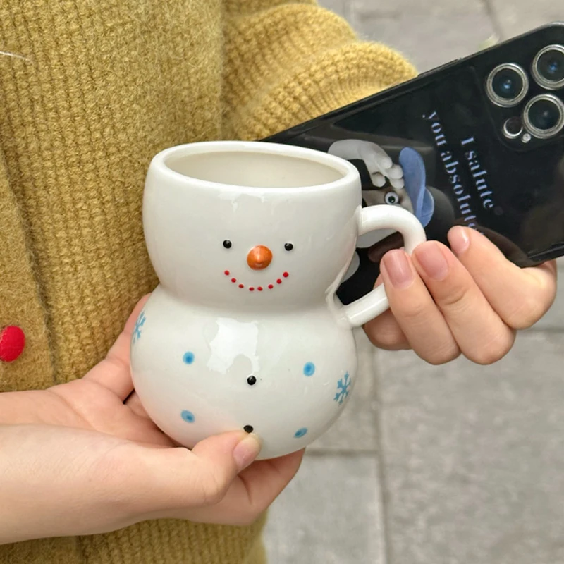 Kawaii Ins Snowman Ceramic Mug Christmas Gift Cute Milk Coffee Cup Afternoon Tea Tableware Breakfast Fashion Kitchen Decoration