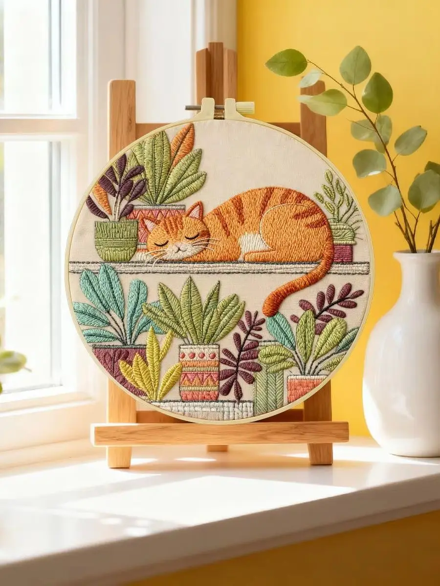 1 Stück 20X20CM/15X15CM 7,87/6,3 Zoll Tier - Katze Stickerei Starter-Kit DIY-Kit DIY-Stickerei-Set Handarbeiten Malerei – Detail 6