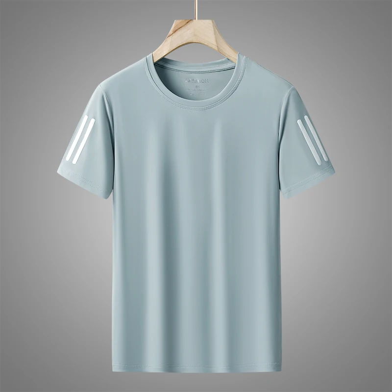 High Quality Ice Silk Thin Men\'s Casual Breathable Short Sleeved T-shirt Summer Sweat Absorbing Quick Drying Sports Running Top