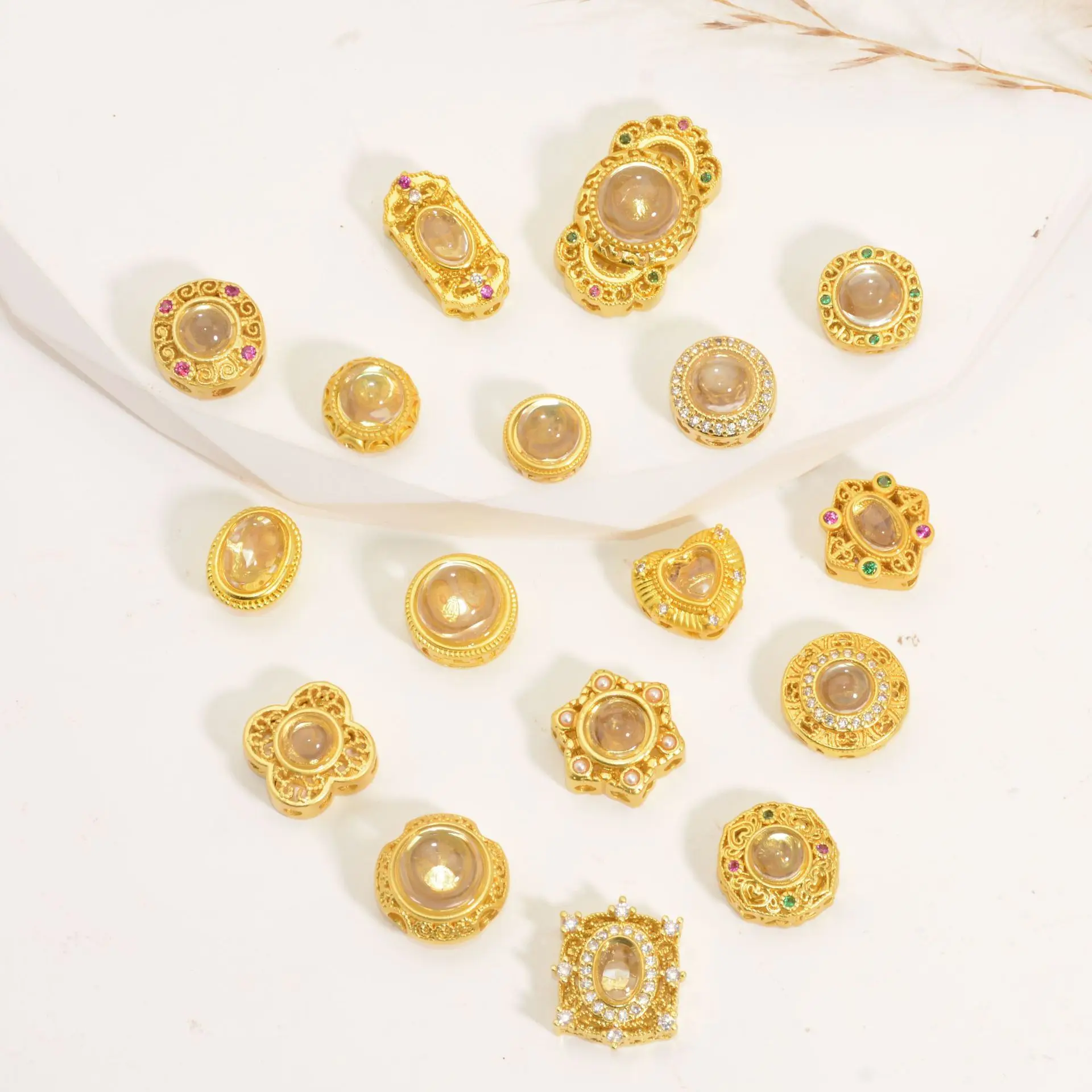 5 Pieces Inlaid with Cat Eye Crystal Multi-through Hole Bead DIY Pearl Bracelet Beaded Necklace Jewelry Accessories Wholesale