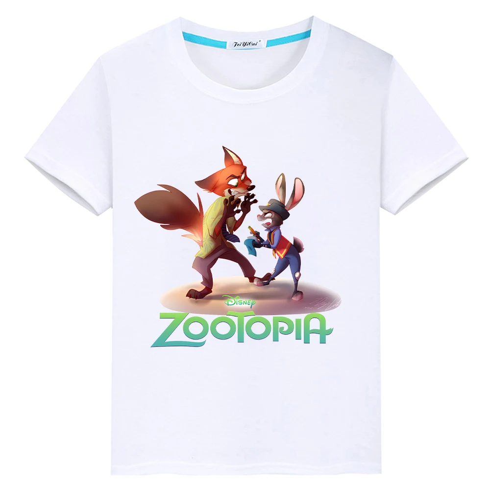 

t shirt for kids boy 10years Zootopia 2 Print 100%Cotton anime Short Kawaii Tops Disney pride tshirt y2k one piece girls clothes