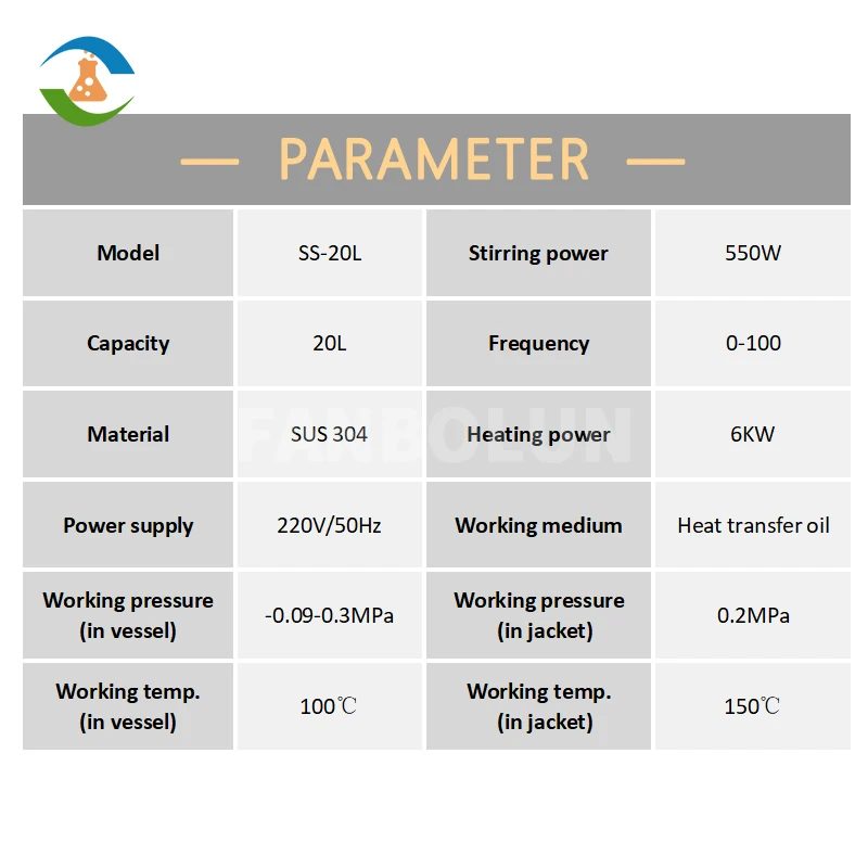 20l 40l 60l 80l Glass Lined Stainless Steel Chemical Reactor