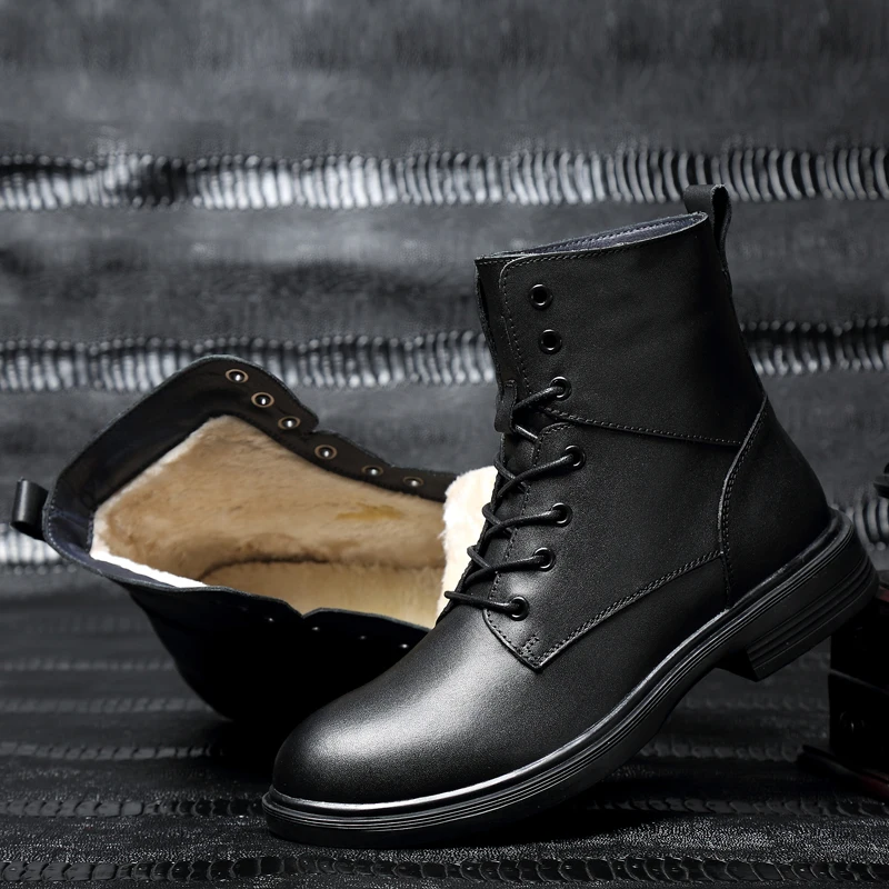 Big Size 50 Men Casual Genuine Leather Boots Lace Up Winter Men Dress Boot Mens Cotton Shoes Ankle Boots Motorcycle Shoes