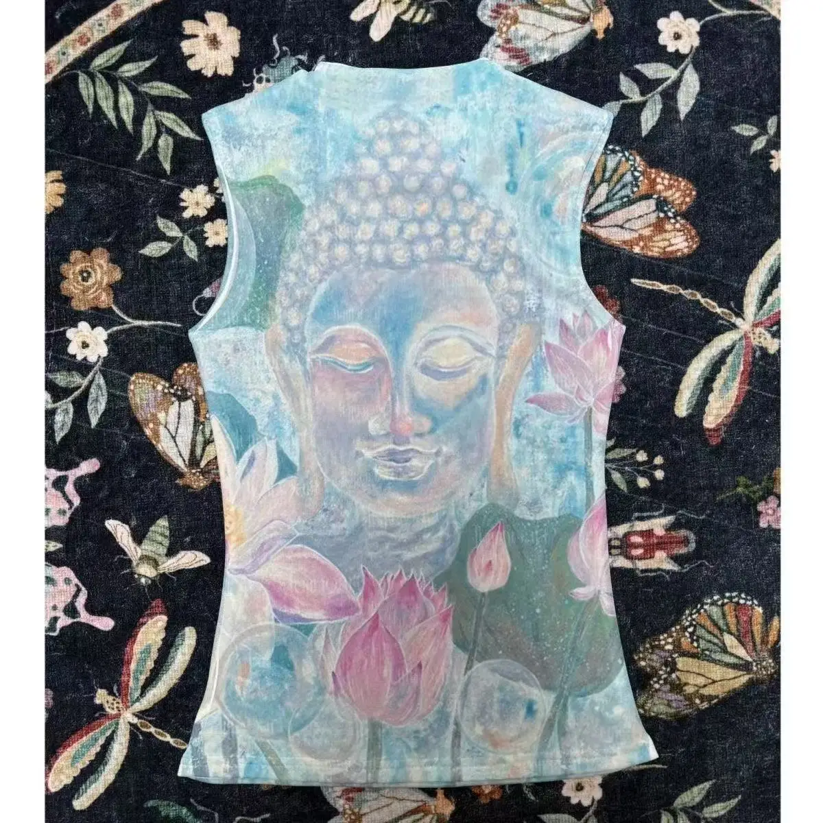 Buddha Lotus Flower Print Sleeveless Tank Top for Women Slim Fit Boho Vintage Aesthetic Summer Beach Casual Streetwear Las Vests