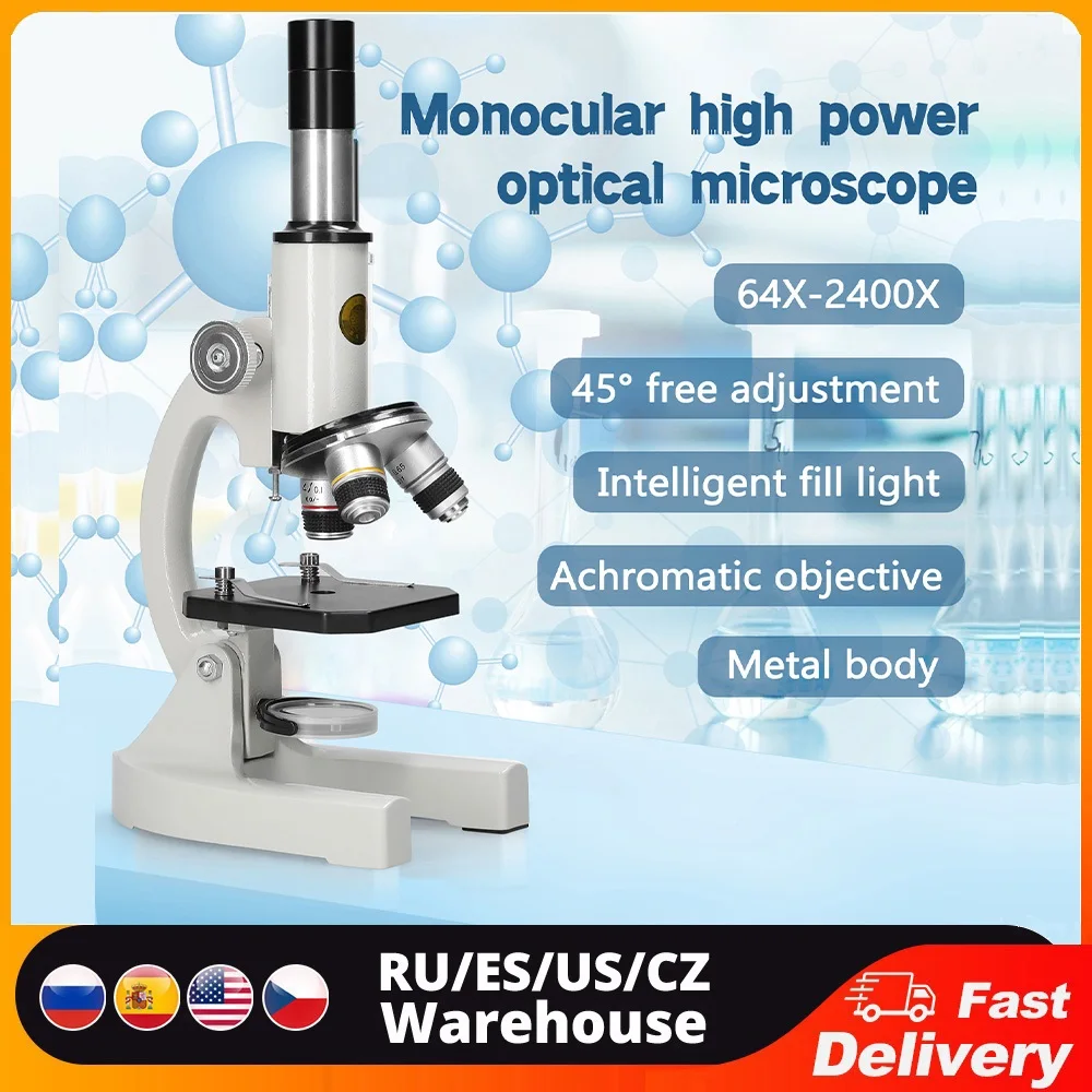 

64X-2400X Monocular Optical Microscope Elementary School Children Science Experimental Biology Microscope Digital Microscope