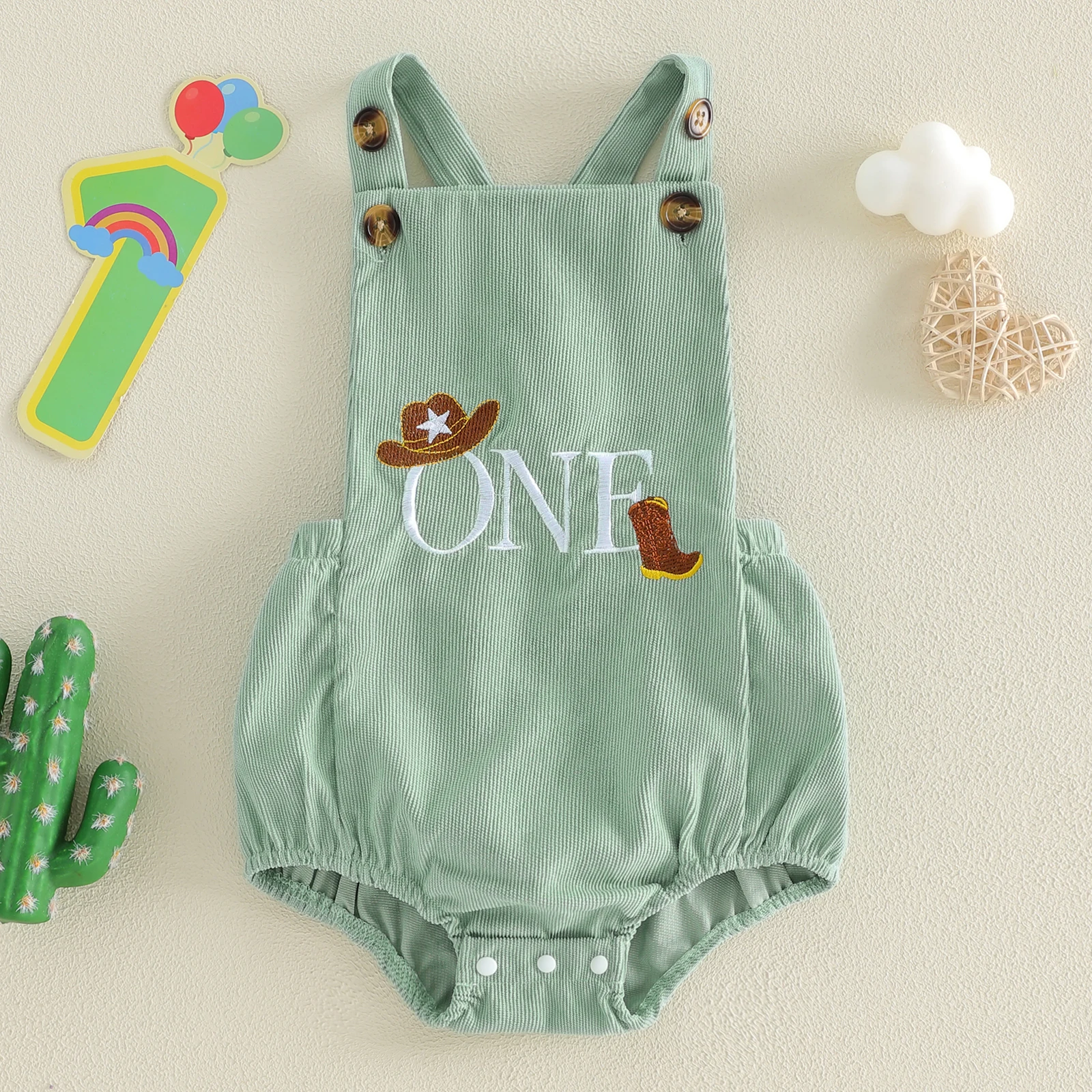 Baby Boy First Birthday Romper Sleeveless Button Closure Embroidery Letters Bodysuit Casual Corduroy Overalls for Girls Boys