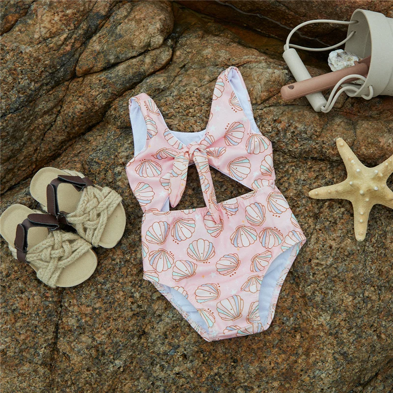 Suefunskry-Maillot de bain d'été pour petites filles, imprimé floral/coquillage, amissié, baigné, noué, 6 mois à 3 ans