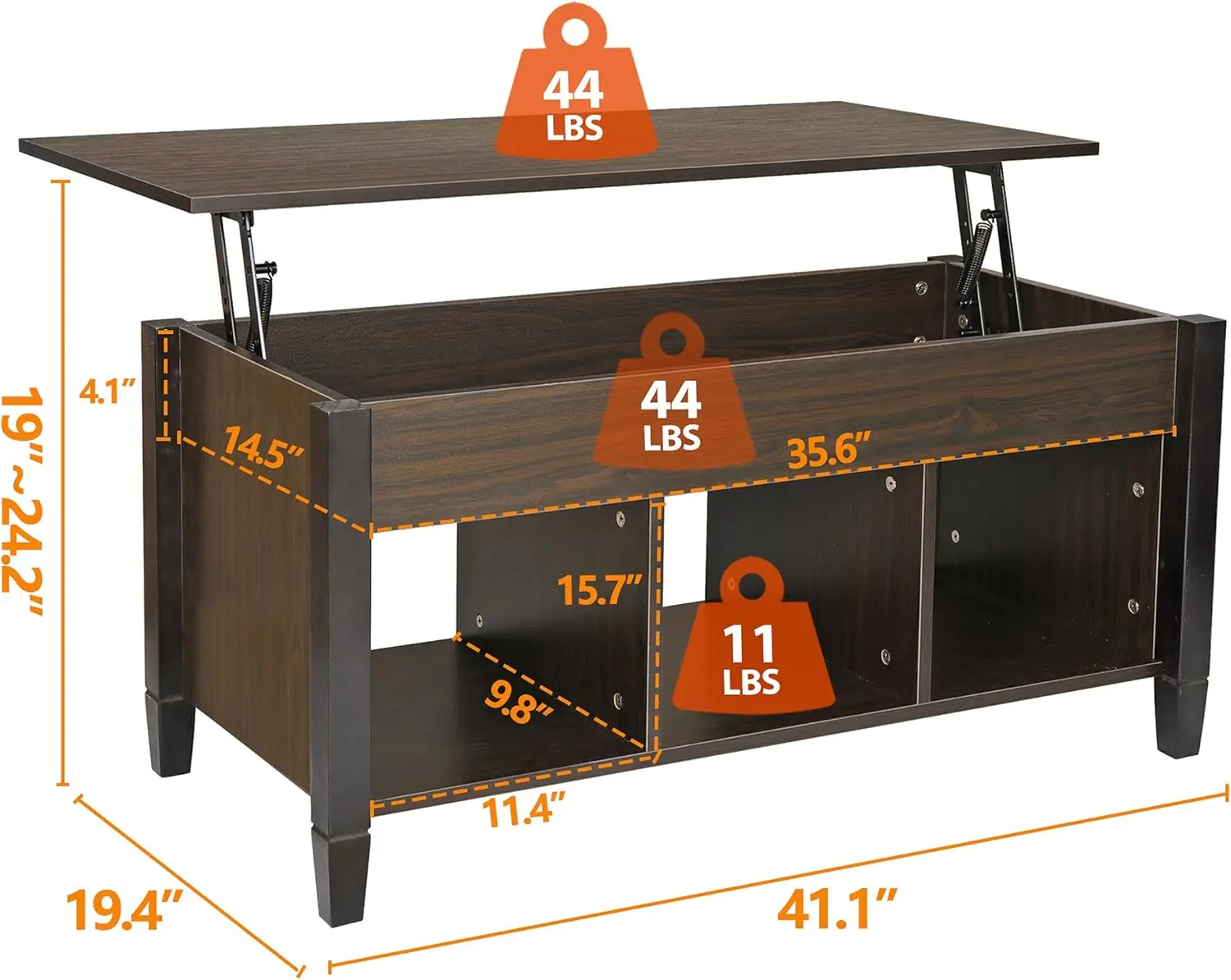 

Zenstyle Coffee Table, Wood Lift Top Coffee Table With Hidden Compartment And Open Storage Shelf, Pop-Up Tabletop Dining Table