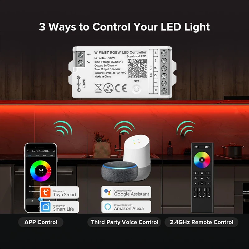 Tuya WiFi LED Controller Alexa Google Home Voice Control RGB RGBW CCT LED Strip Smart Controller APP BT RF Remote 2.4G DC12V-24V