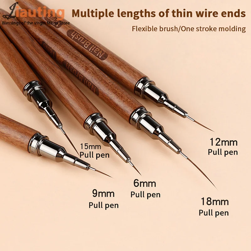 1 pçs/set punho de madeira arte forro diy pintura escova linhas de desenho listra flor pintura caneta prego forro escova conjunto com 5 tamanho