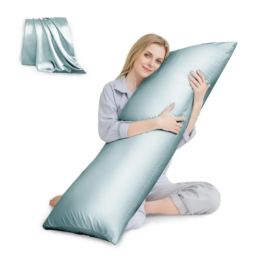 

Body Pillow with Satin Pillowcase, Body Pillow for Adults, Removable Cover, Ice Blue 20x54