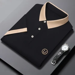 Men's temperament embroidered T-shirt short sleeved shirt luxurious casual collar T-shirt men's breathable lightweight polo shir