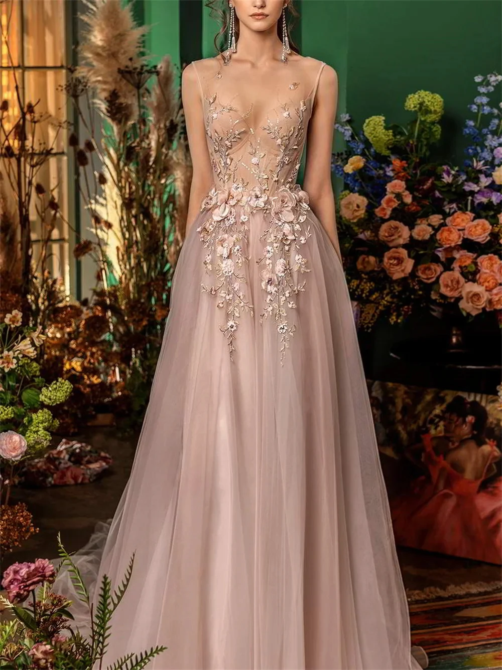 Elegant Spaghetti Strap Appliqué Prom Dress 2024 Sweet Intarsia Evening Gown Sexy Floor Length Bridal Gown فساتين سهرة