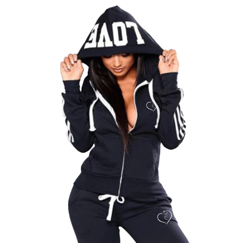 Women's striped sportswear set casual printed full zippered long sleeved sweater jacket and pants sportswear set