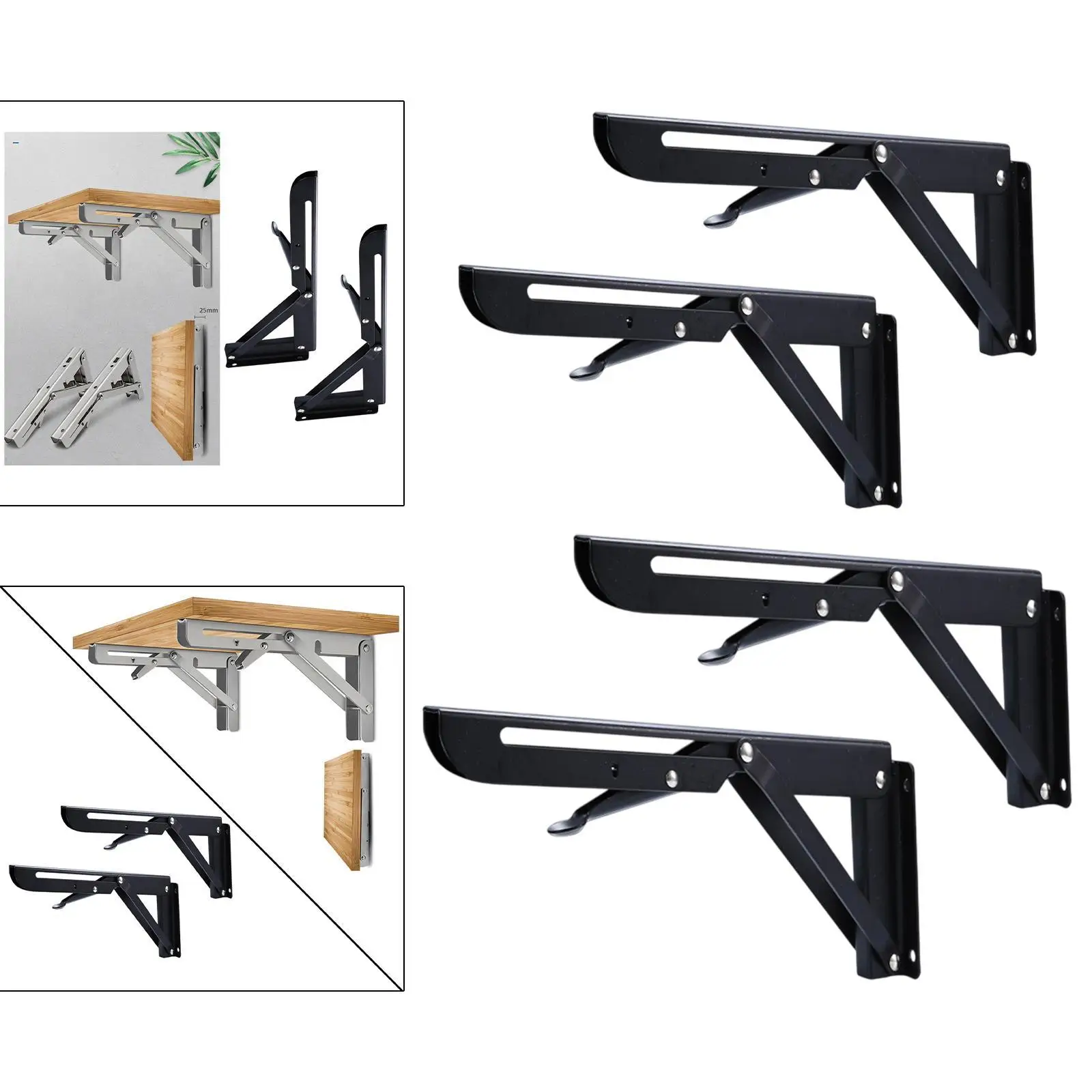 2x Folding Shelf Brackets Convenient Heavy Duty for Kitchen Balcony Backyard