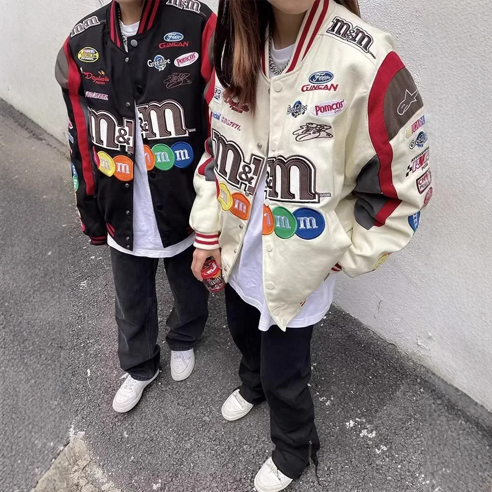 Baseballová bunda s vysokou výšivkou pro muže a ženy v pouličním stylu, motocyklové závodní kabáty, volný střih, tenké svrchní oblečení - náhled 3